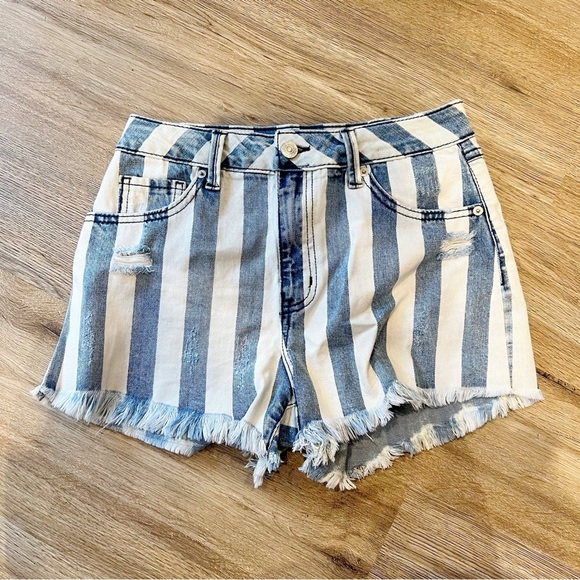 Rewash Pants - Rewash Striped Denim Shorts